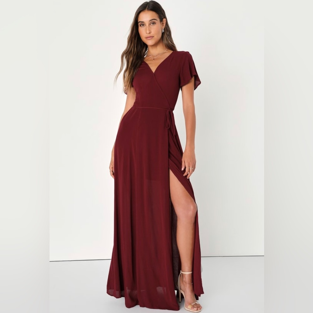 Lulu’s Heart of Marigold Burgundy Wrap Dress